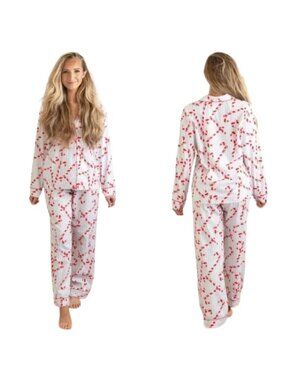 8 Oak Lane Flannel Long 100% Cotton PJ Pajama Set, Candy Cane Stripe - Size L/XL